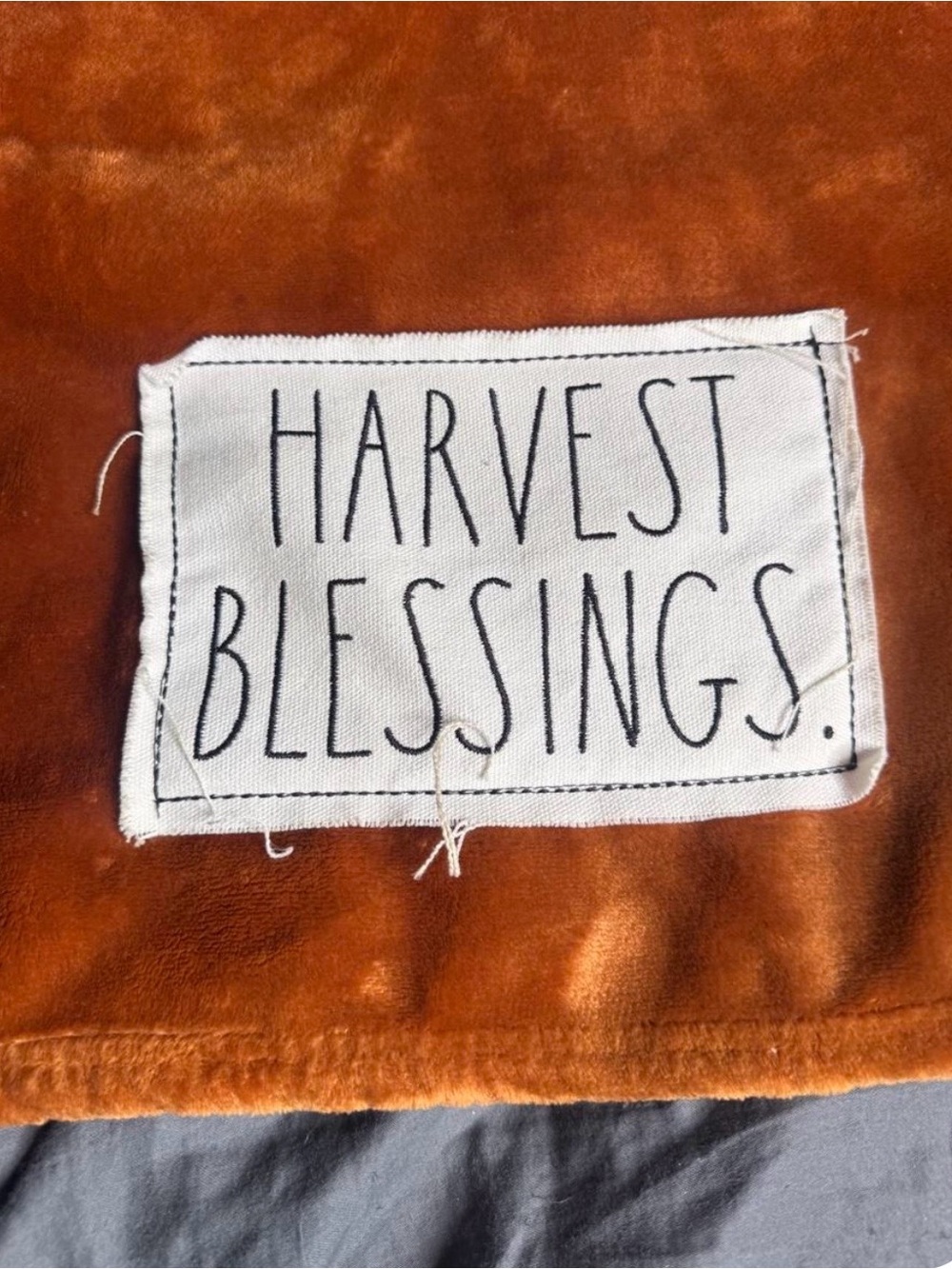 Rae Dunn Brown fall Plush Throw blanket harvest a blessings, patch, cozy holiday - Picture 5 of 7